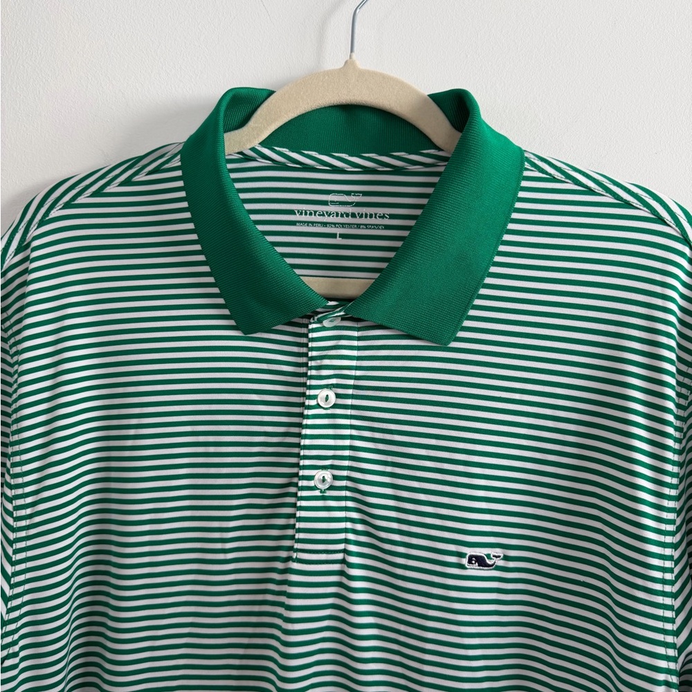 Vineyard Vines Green Striped Performance Polo Size Large - Picture 3 of 5